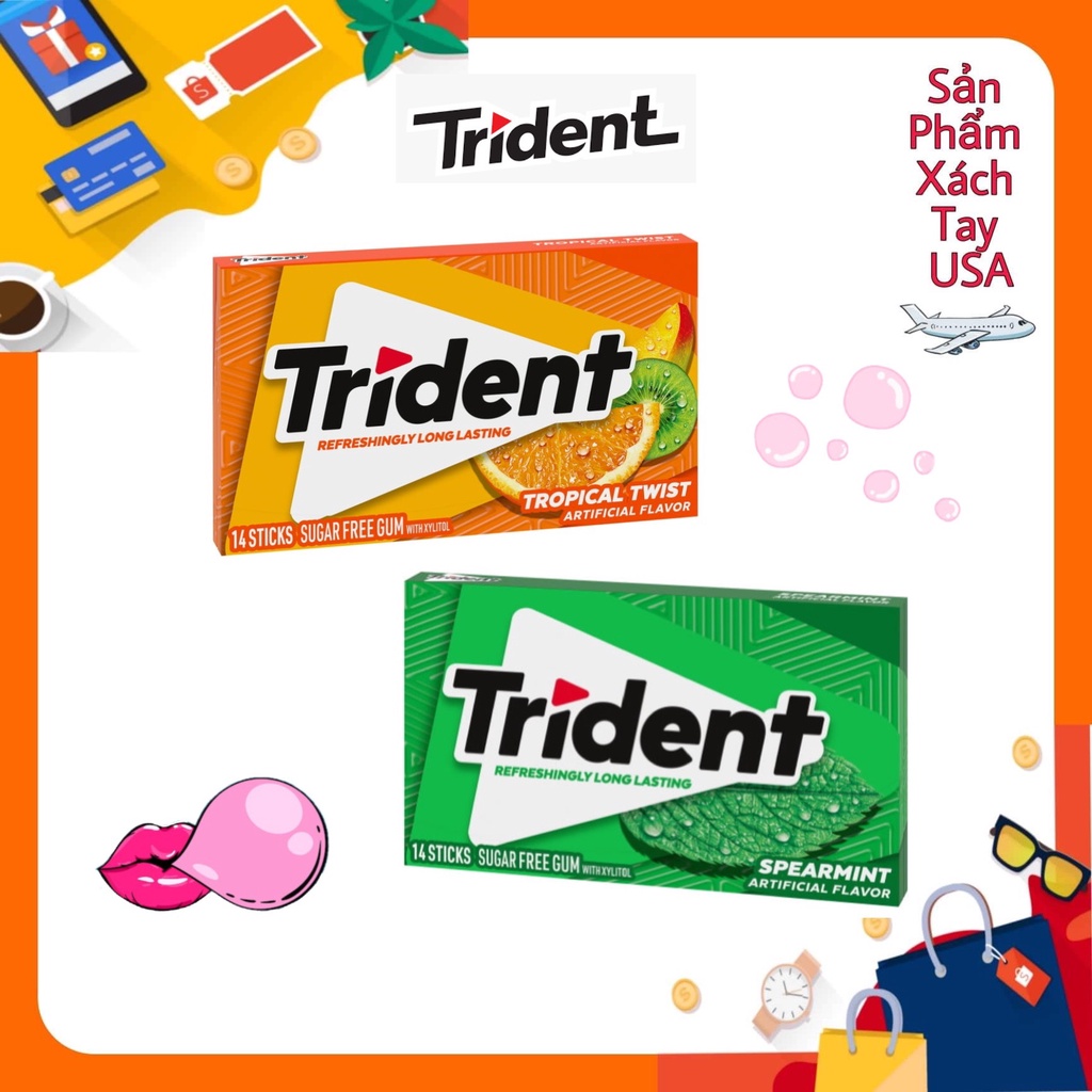 [DATE: T9/24][HÀNG MỸ CHÍNH HÃNG] Kẹo cao su Trident vị Tropical Twist ...