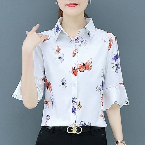 Áo Sơ Mi Chiffon Tay Lửng Họa Tiết Hoa Phong Cách Retro Cá Tính