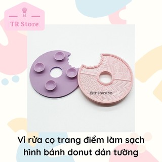 Dụng cụ rửa cọ trang điểm silicon miếng làm sạch hình bánh donut dán tường
