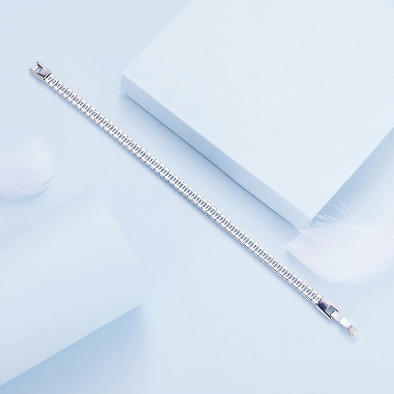 Vòng tay BAMOER đính đá zircon vuông lấp lánh thời trang cho nam và nữ cỡ 17cm và 19cm