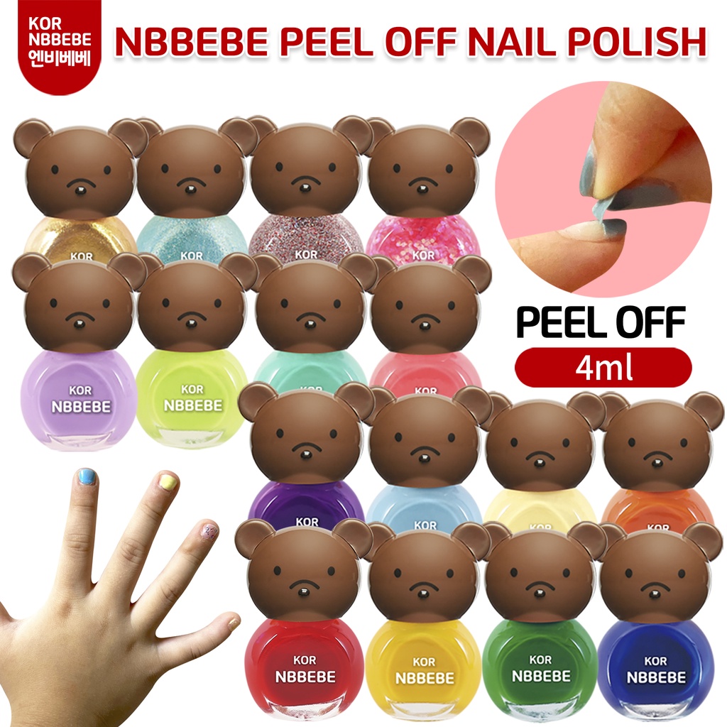 NBBEBE Water based Peel off Quick Dry Kids Nail Polish, Non-Toxic, 20 colors, Made in Korea, Age3+, 4g