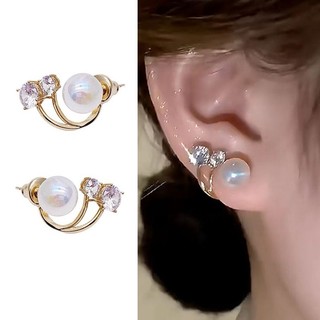 Bông Tai Một Mặt Đính Đá Và Ngọc Trai Nhân Tạo Phong Cách Hàn Quốc Thời Trang