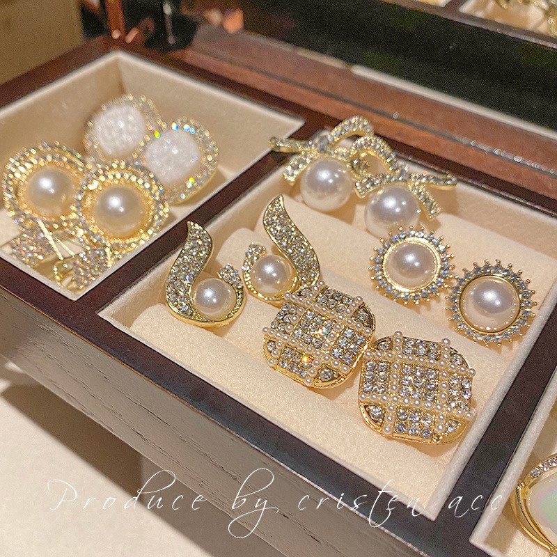 Bông tai Zircon Tai Kim Cương Hai Mảnh Hàn Quốc Bông Tai Vuông Bộ 2025 Phụ Kiện Thời Trang Nữ Mới