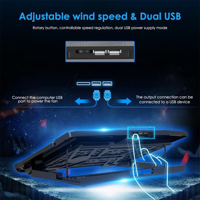 [Nuoxi] Giá Đỡ tản nhiệt máy tính laptop, Đế tản nhiệt 6 quạt 2 quạt dành cho laptop cổng USB phù hợp máy tính xách tay.