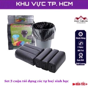 Bịch 3 cuộn túi đựng rác tự hủy sinh học, size trung (65x55cm) - tiện dụng, tiết kiệm