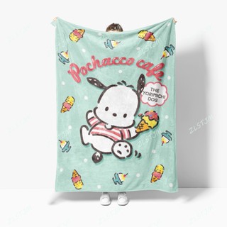Pochacco Flannel Chăn Sanrio Pochacco Hoạt Hình Dễ Thương Trẻ Em Quà Tặng Mềm Mại Thoải Mái Ấm Giường Chăn