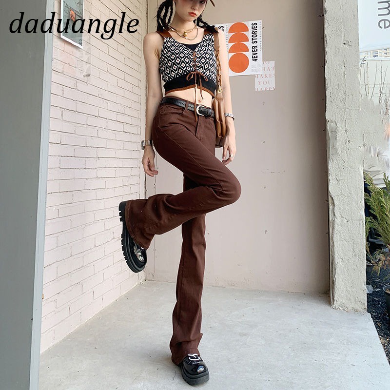 Ảnh Quần jean DADUHEY siêu dài lưng cao ống loe co giãn nhẹ phong cách mới retro thời trang cho nữ 4