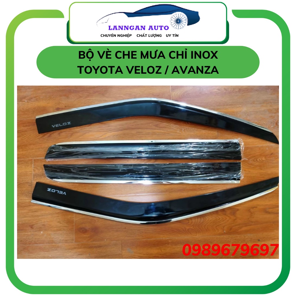 Bộ vè che mưa inox xe Toyota Veloz, Avanza 2022, Chất liệu nhựa ABS viền chỉ inox cao cấp