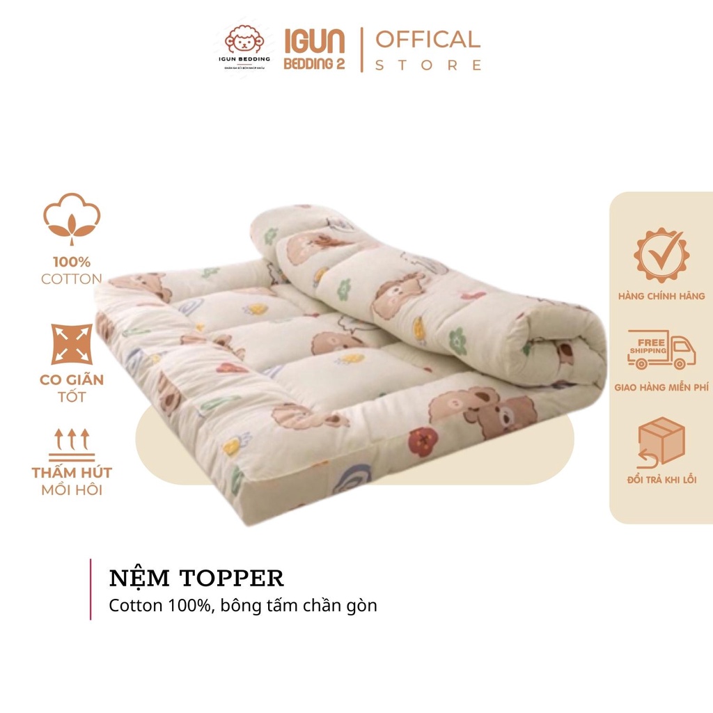 Nệm topper poly cotton trải giường IGUN BEDDING êm ái mềm mịn thoáng ...
