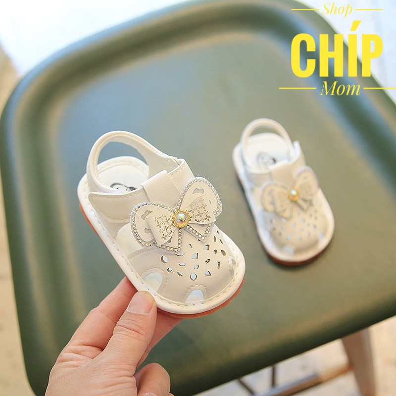 sandal tập đi dép rọ tập đi cho bé gái có còi tít tít nơ xinh xắn da PU mềm êm chân siêu nhẹ full hộp A92