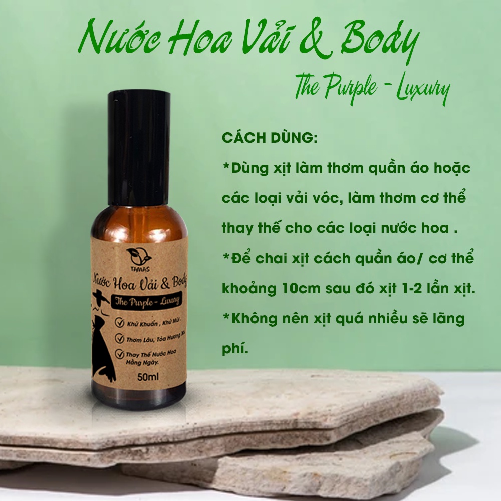 Ảnh Nước Hoa Vải Xịt Thơm Quần Áo The Purple Luxury TAMAS chai 10ml, 50ml, Hương Thơm Ngọt Ngào, E Ấp, Lưu Hương Lâu 2
