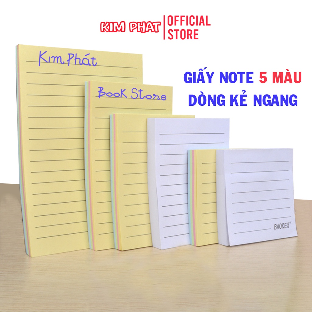 Giấy Nhớ Ghi Chú Sticky Note 5 Màu Pastel Dòng Kẻ Ngang Baoke TZ 6006 / ...