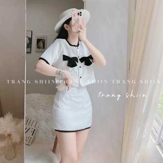 [S2.140] Set Dạ Nơ Trắng Đen Tiểu Thư Hàng 2 Lớp Có Ảnh Thật