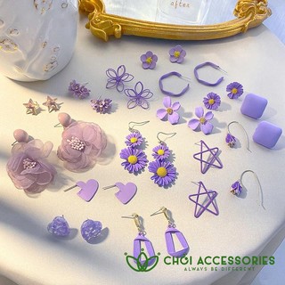 Khuyên tai nhiều kiểu dáng màu tím thời trang Hàn Quốc cá tính Chồi accessories
