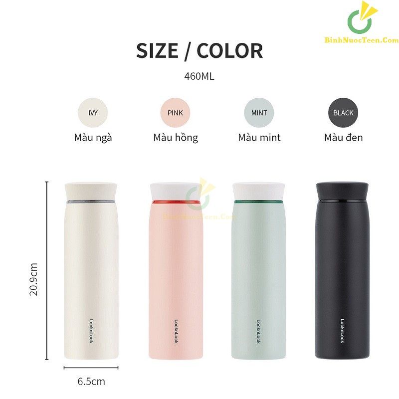 Bình giữ nhiệt LocknLock Feather Light Ring 460ml LHC4244 Màu Đen , có khay lưới lọc trà - K-MALL
