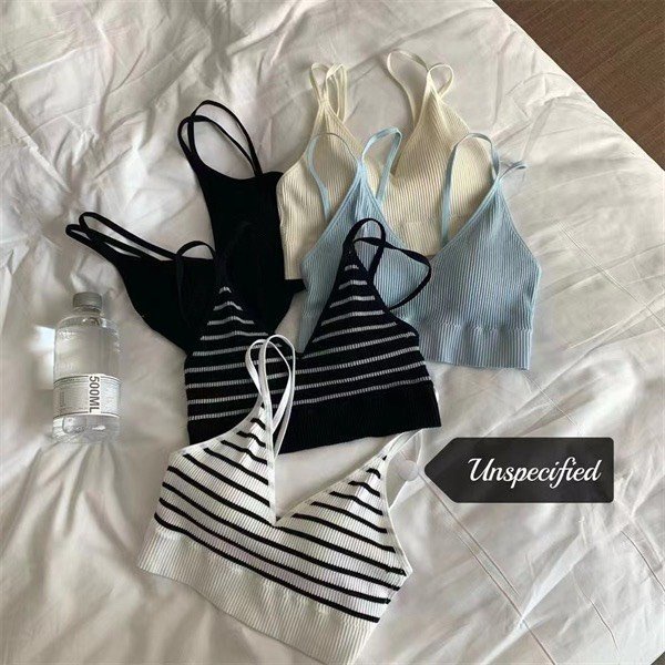 Áo Ngực Dạng Bra Hai Dây Cotton Gân Sọc Co Dãn Thoáng Mát Cổ V Sexy 831