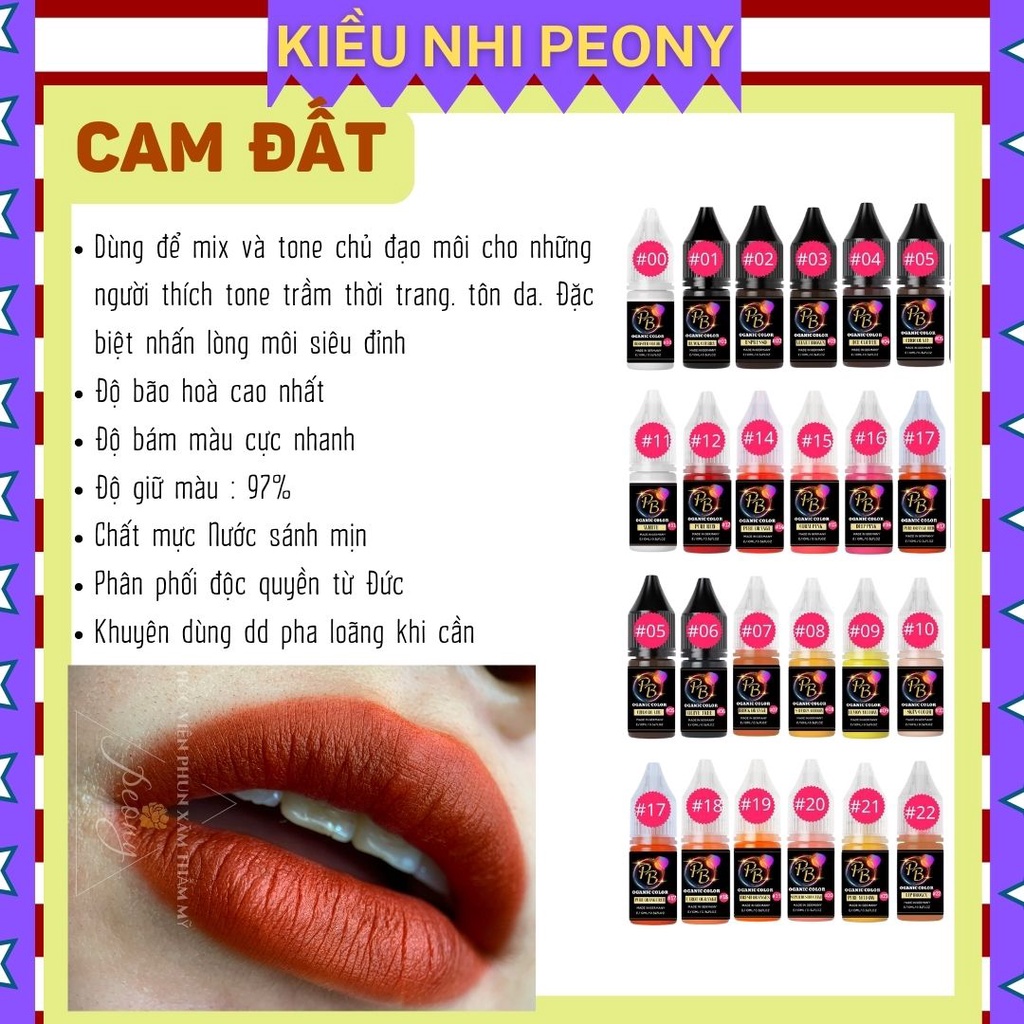 Mực phun xăm Hữu Cơ, CAM ĐẤT và 22 màu Mực Nước phun xăm Thẩm Mỹ