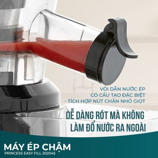 Máy ép chậm Princess Easy Fill 202045 Hà Lan, Ép kiệt bã đến 99,97% chất dinh dưỡng - Hàng chính hãng bảo hành 36 tháng