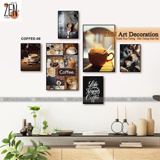 Tranh coffee, tranh dán tường bộ 6 trang trí decor quán cà phê trà ...