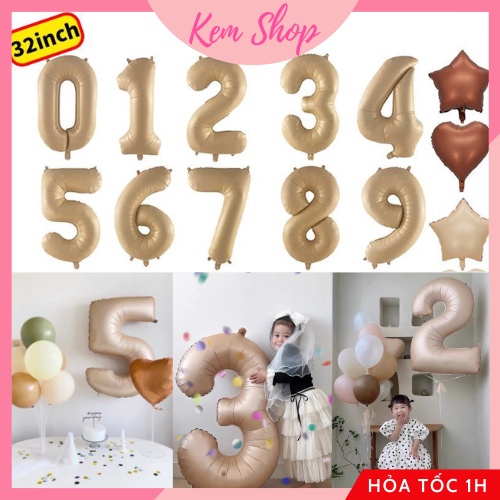 Bóng số sinh nhật màu nâu tông Hàn Quốc size đại 32'' chụp hình, trang trí sinh nhật - Kem Shop K225