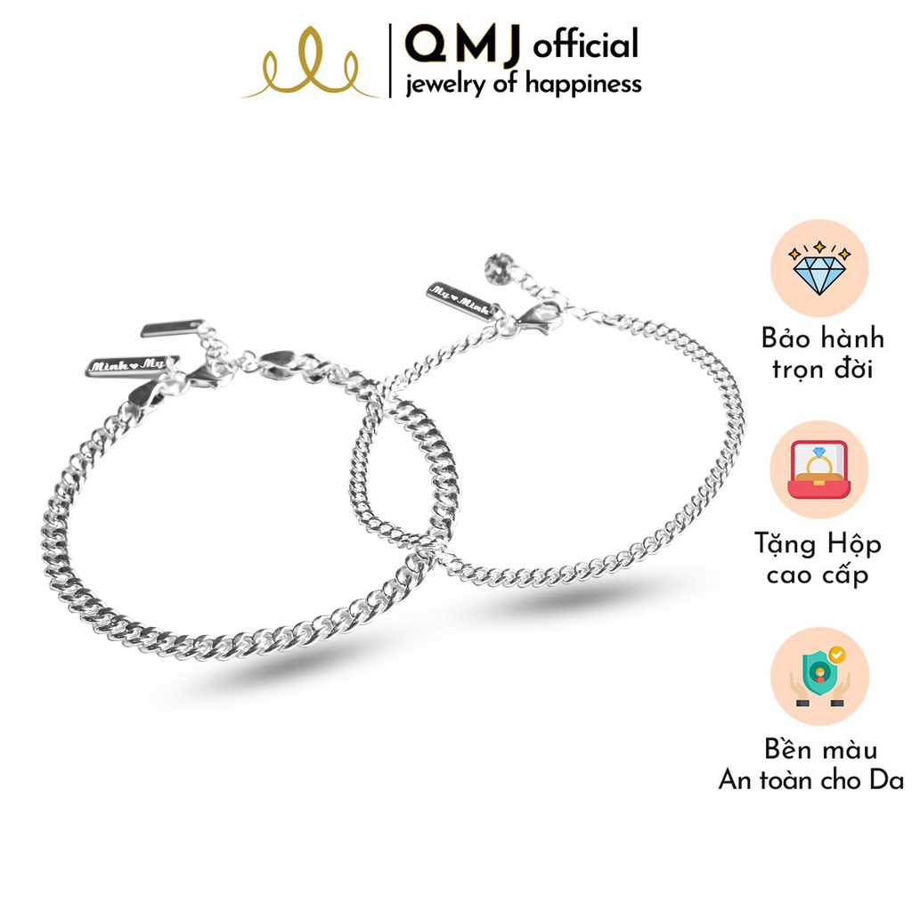 Lắc tay cặp đôi QMJ nam nữ bạc 925 khắc tên theo yêu cầu vòng mắc xích đơn giản Belong Together -  Q739