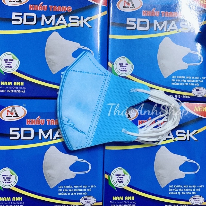 [COMBO 5 HỘP] Khẩu trang 5D Famapro, Công ty Khẩu trang Nam Anh, Lọc vi khuẩn, mùi và bụi mịn - Vải êm, dễ chịu