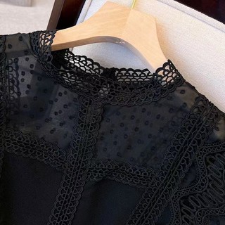 Plus Áo Kiểu Tay Dài Cổ Tròn Phối Ren Phong Cách Hàn Quốc Cho Nữ