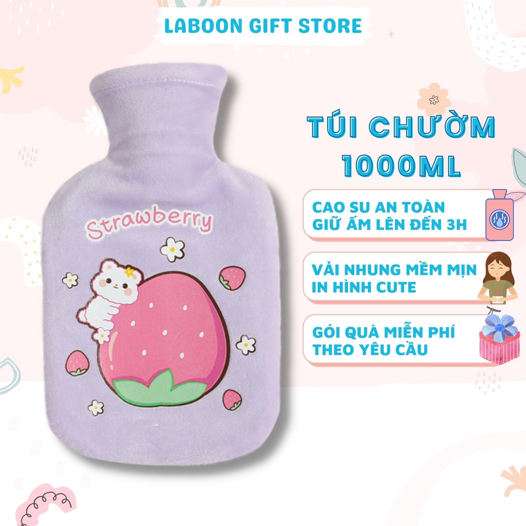 Túi chườm bụng kinh đa năng Laboon 1000ml phiên bản in hình thú, quà tặng dễ thương cho bạn gái