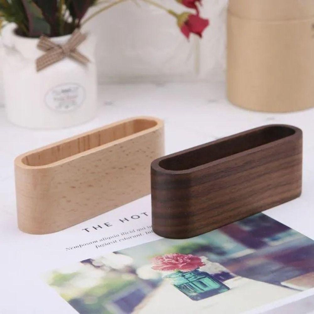 DELMER Hộp đựng danh thiếp bằng gỗ Văn phòng phẩm Lưu trữ máy tính để bàn Đồ dùng văn phòng tự nhiên Gỗ sồi Thẻ Stander