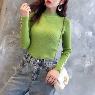 Áo Dệt Kim Tay Dài Cổ Cao Dáng Ôm Phong Cách Hàn Quốc Thời Trang Thu Đông Cho Nữ