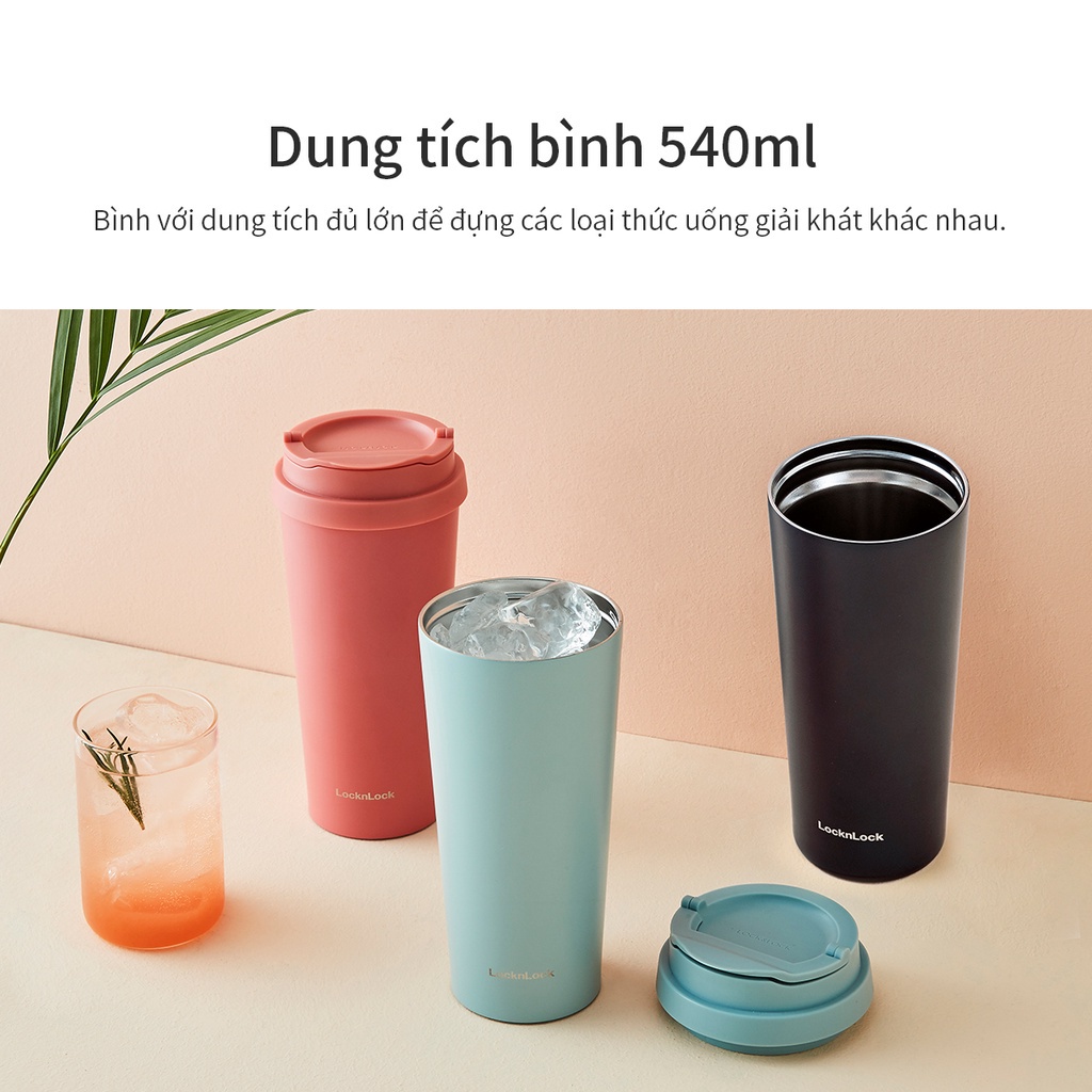 Ly giữ nhiệt LocknLock 540ml LHC4279 Màu Đen , có 2 nắp tiện lợi, đế silicone, inox SUS304 - K-MALL