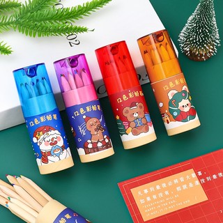 Hộp 12 Bút Sáp Màu Kèm Gọt Bút Chì Noel Giáng Sinh - Thỏ Hồng VPP