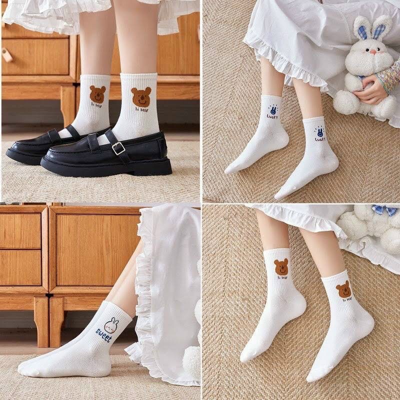 TÚI 10 ĐÔI TẤT GẤU TRẮNG CỔ CAO SIÊU ĐẸP