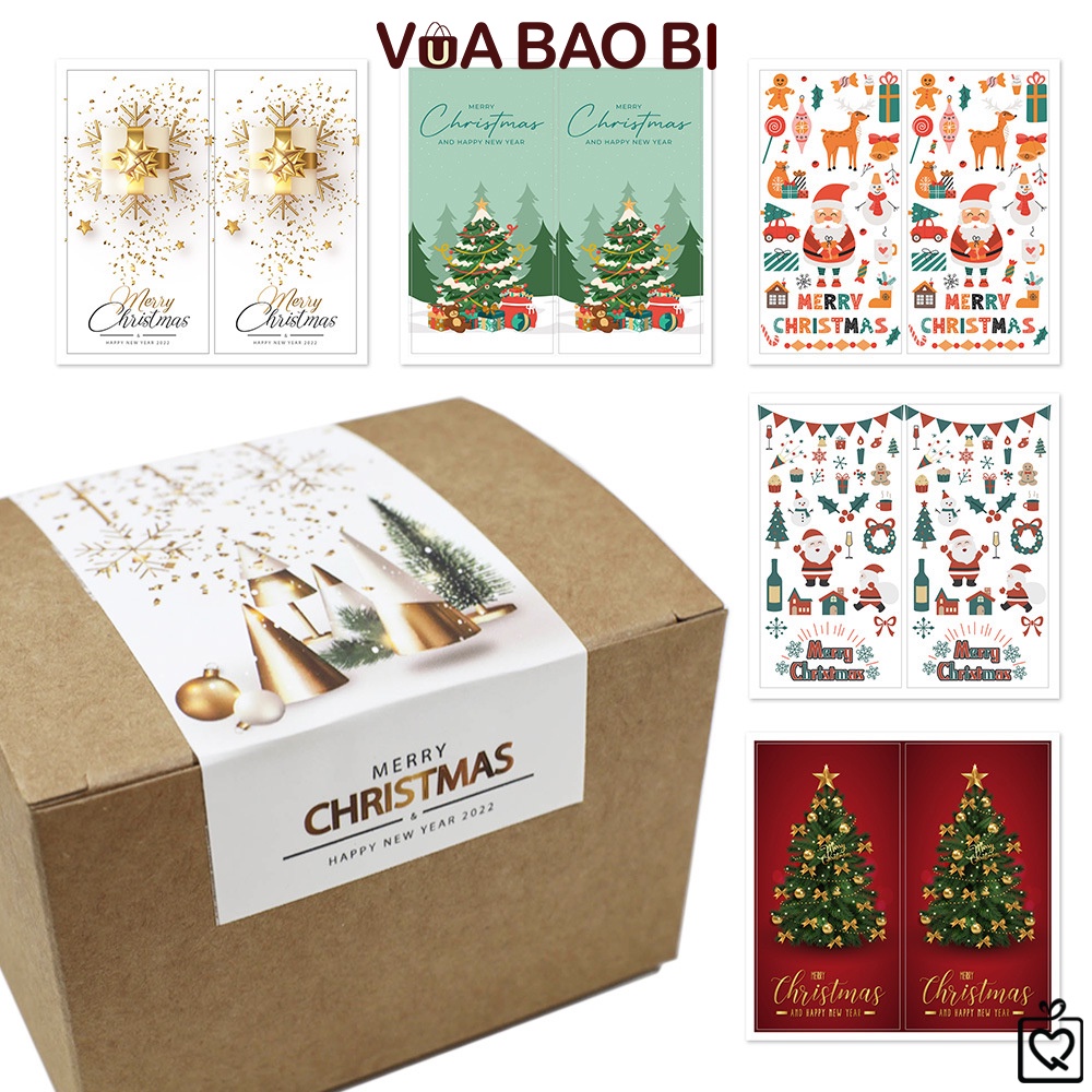 Set 50 decal dán nắp hộp Noel TE18 tem sticker Merry Christmas dán ...