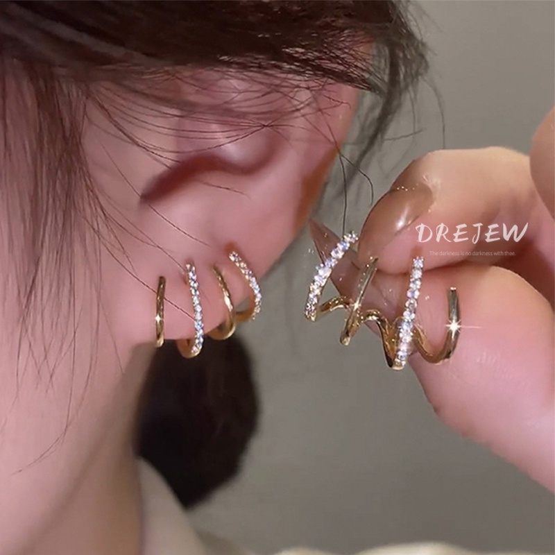 DREJEW Khuyên tai kim bạc 925 không dị ứng kiểu dáng hình học phong cách Hàn Quốc thời trang