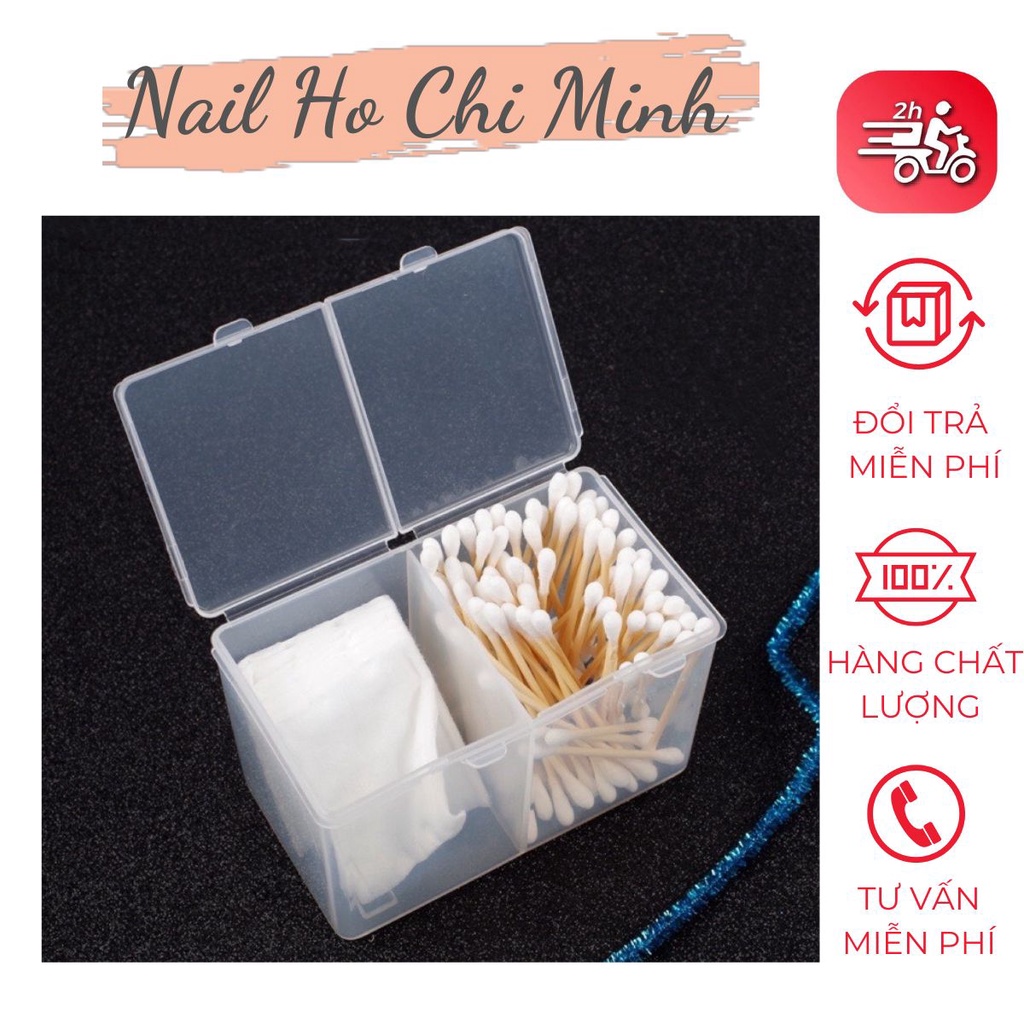 [Gía tốt] Hộp đựng giấy lau gel 2 ngăn có nắp - hộp nhựa đựng dụng cụ nail chuyên dụng
