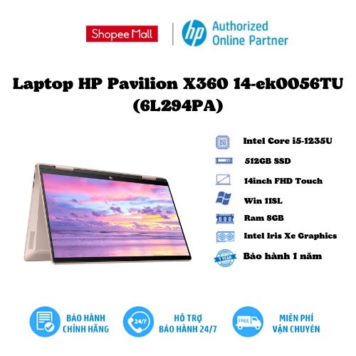 Laptop HP Pavilion X360 14-ek0056TU (7C0P7PA) | (7C0P8PA)/ Gold/ Intel Core i5-1235U / RAM 8G / 14inch touch