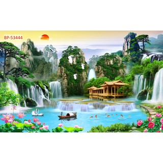 Tranh SƠN THUỶ 3D phong cảnh thác nước chảy, sông suối nên thơ