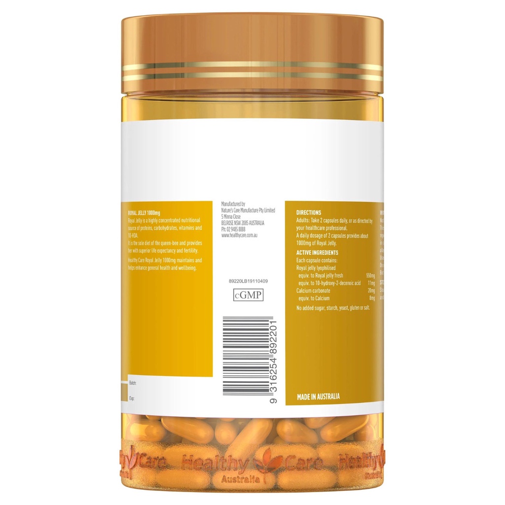Viên sữa ong chúa Healthy care Royal Jelly 1000mg Hộp 365 viên