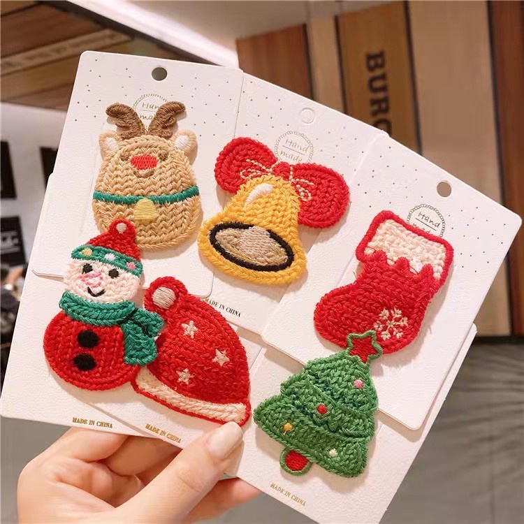 1 Chiếc Kẹp Tóc Mái Bật Đan Len Hình Ông Già Noel/Chiếc Tất/Mũ/ Cây Thông Xinh Xắn Phụ Kiện Tóc