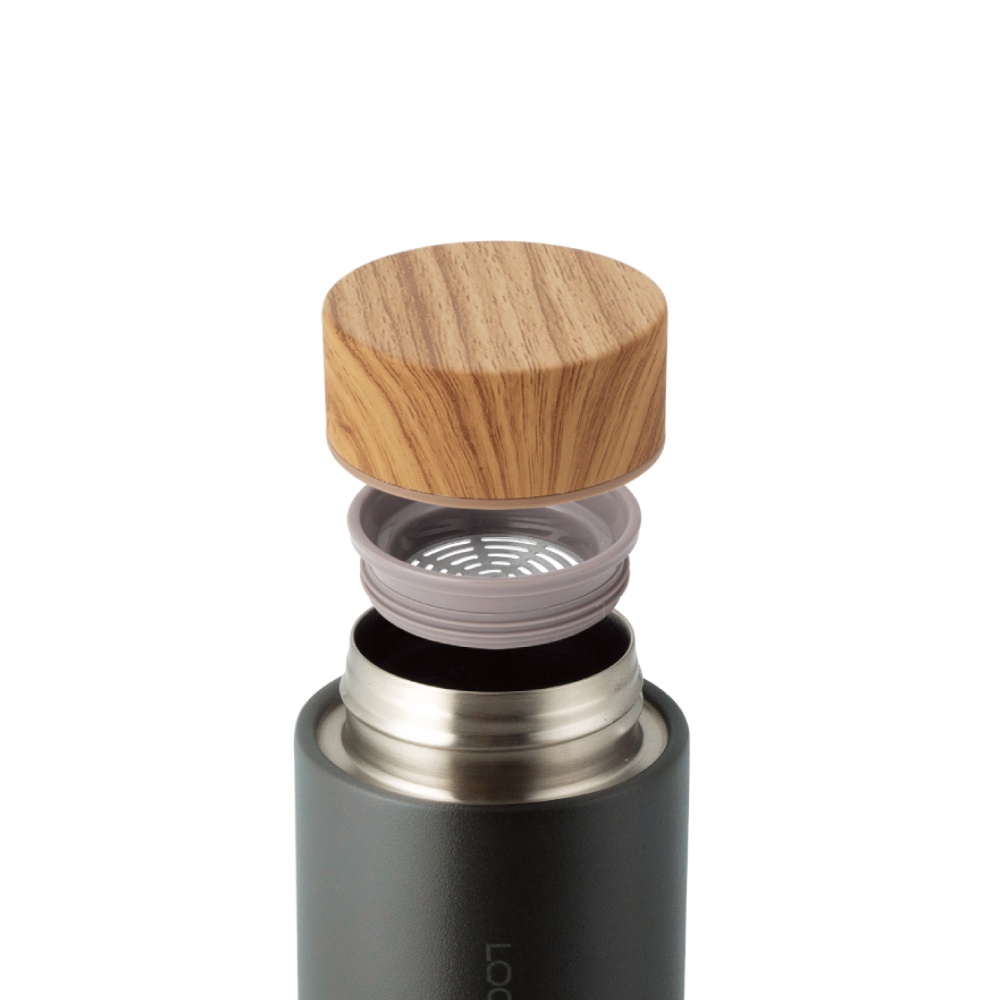 Bình giữ nhiệt LocknLock Flat Tumbler 400ml LHC4227 , có khay lọc trà, nắp nhựa kiểu gỗ - K-MALL