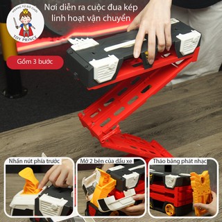 ĐỒ CHƠI XE TẢI CONTAINER CHỨA XE HOTWHEELS BIẾN HÌNH ĐƯỜNG ĐUA DÀI 150CM PHÁT NHẠC VÀ ĐÈN HIỆU ỨNG