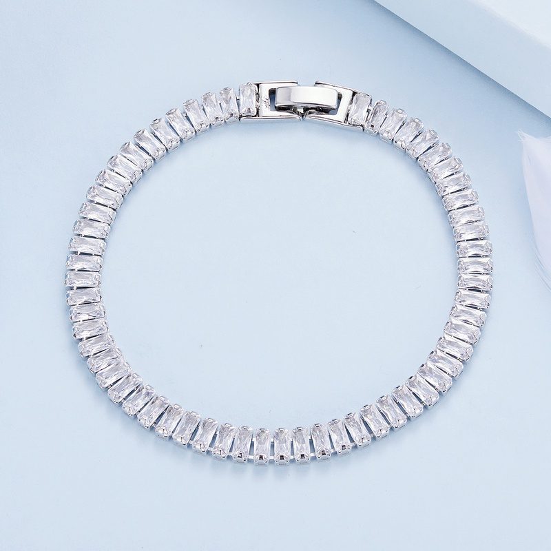 Vòng tay BAMOER đính đá zircon vuông lấp lánh thời trang cho nam và nữ cỡ 17cm và 19cm