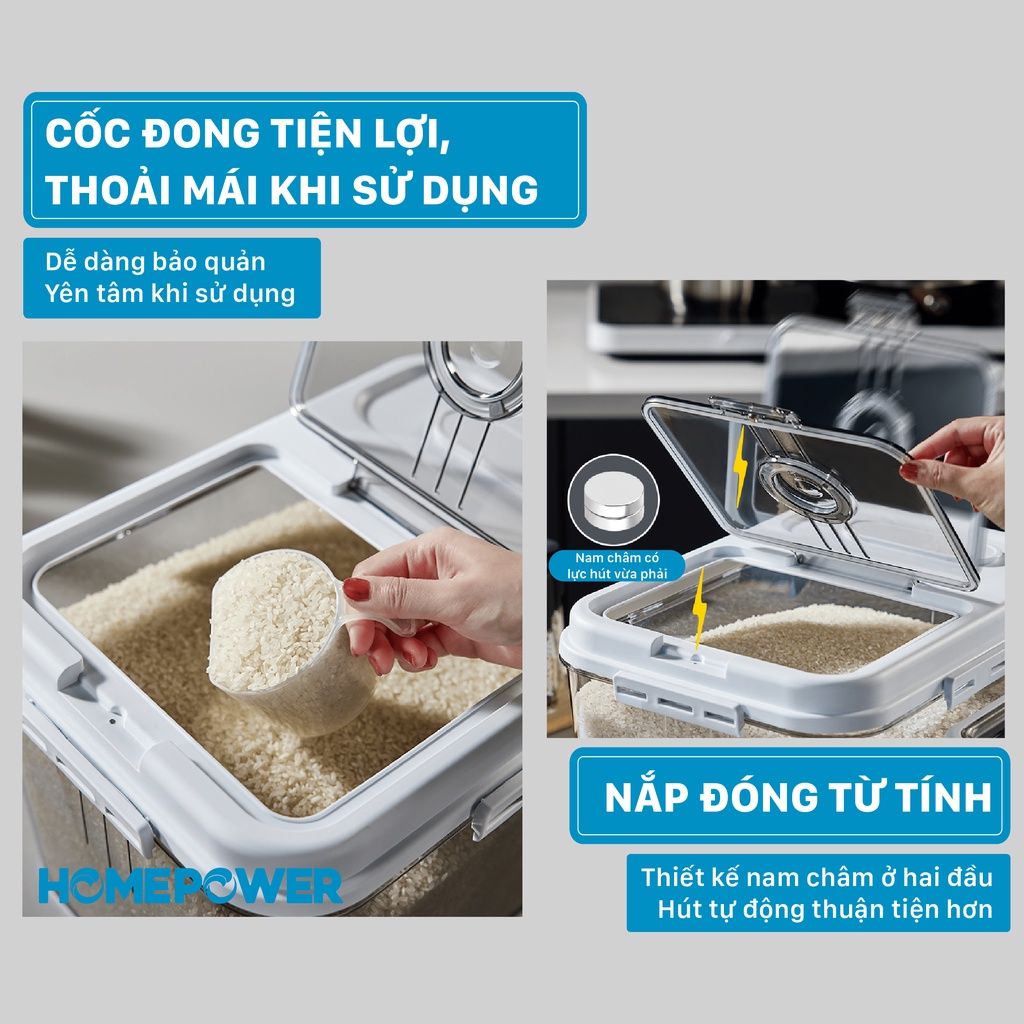Thùng Đựng Gạo Nắp Lật Thông Minh Homepower HDG-T