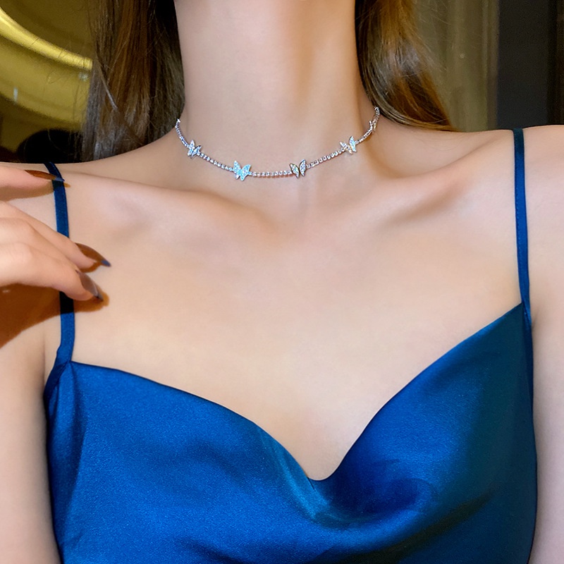 (MớI) Vòng cổ HợP Kim HìNh BướM ĐíNh Đá Sang TrọNg