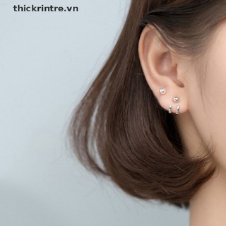 Bông Tai Mạ Bạc 925 Đính Hạt Tròn Đơn Giản Phong Cách Hàn Quốc