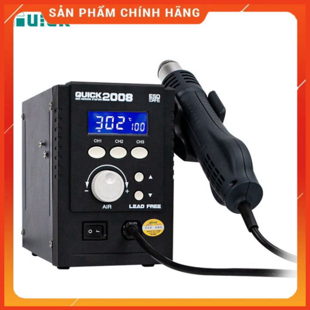 Máy khò cầm tay QUICK 2008, 700W kèm 4 đầu khò 2.5/6.4/8/12.7mm, nhiệt độ 100-500°C