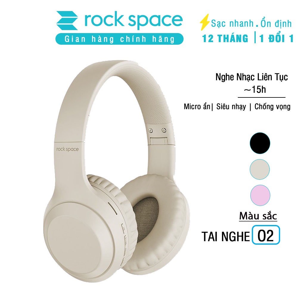 Tai nghe chụp tai Rockspace O2 Headphone bluetooth không dây có mic nghe  nhạc liên tục 15h hàng chính hãng BH 1 năm