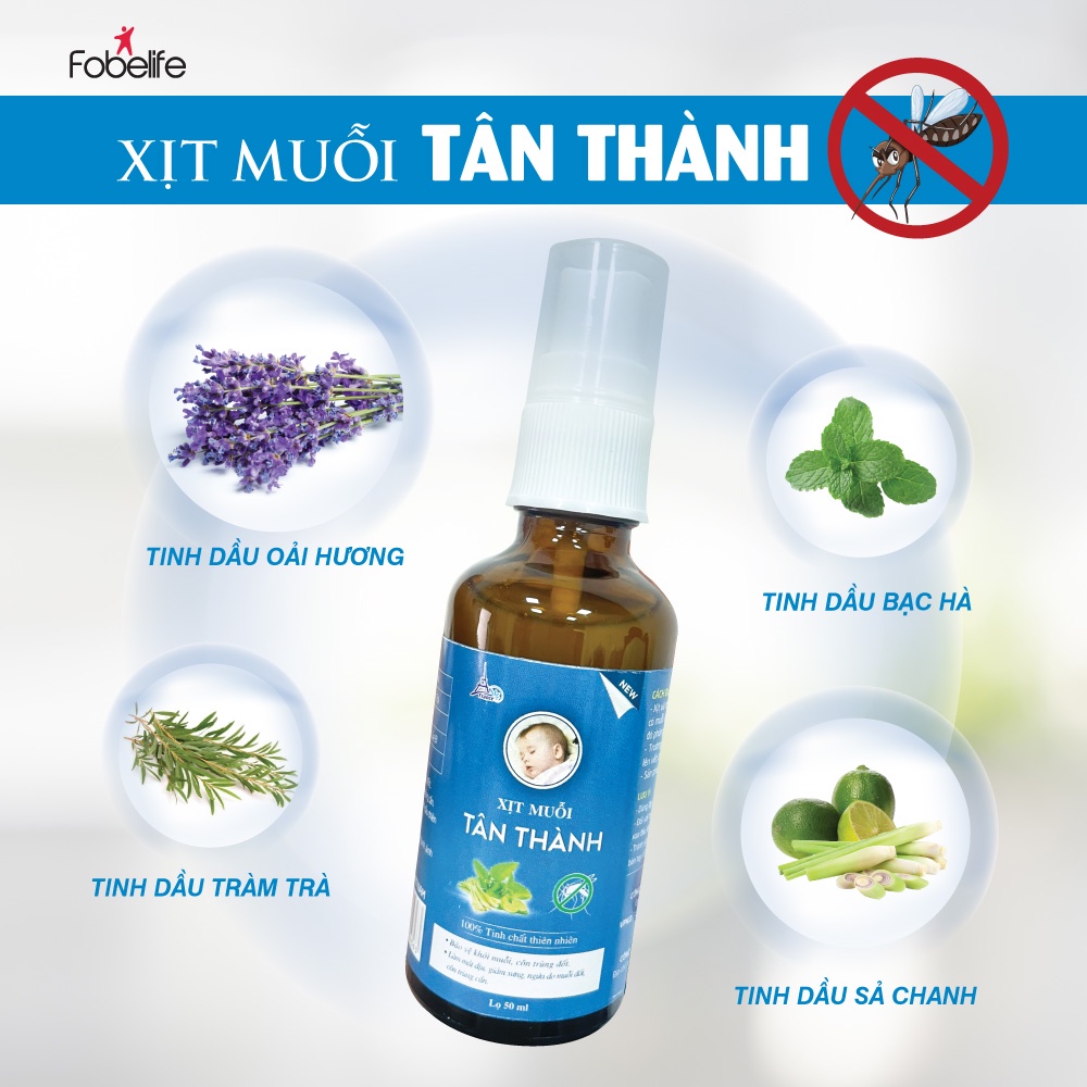 Xịt Muỗi Tinh Dầu FOBE Xua Đuổi Muỗi, Côn Trùng Giúp Bé Ngủ Ngon - Chai 50ml