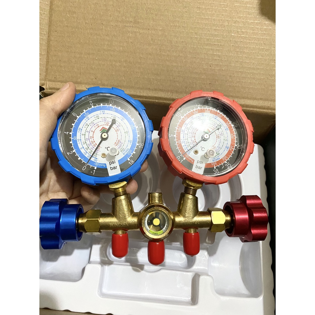 Đồng hồ đôi đo nạp gas Hongsen R22, R410 (có kèm dây)
